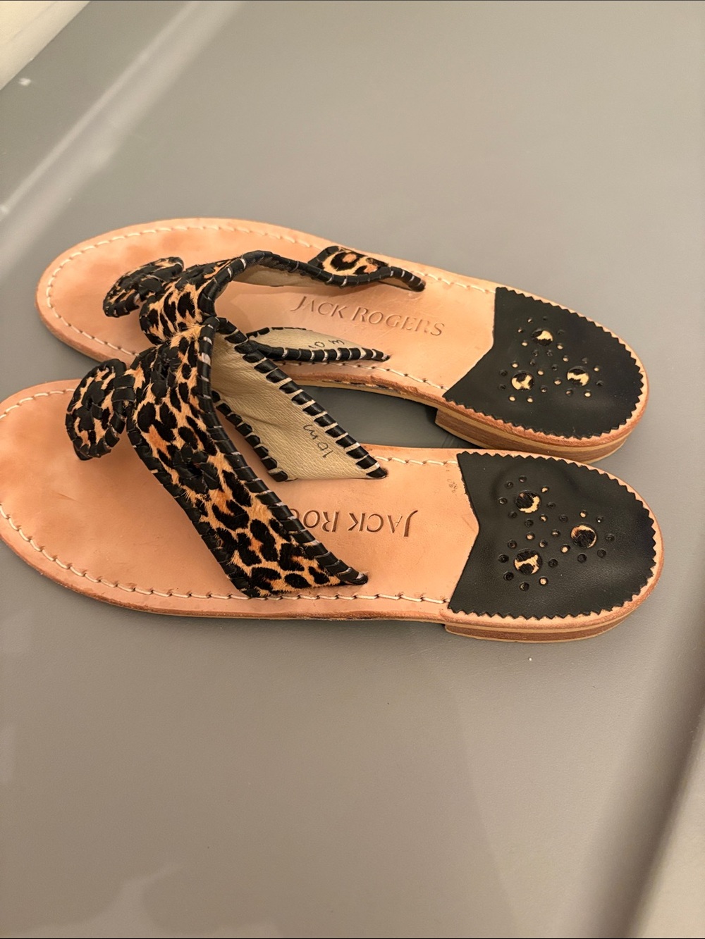Jack Rogers Leopard-Print Thong Sandals in Tan and Black - Picture 5 of 12